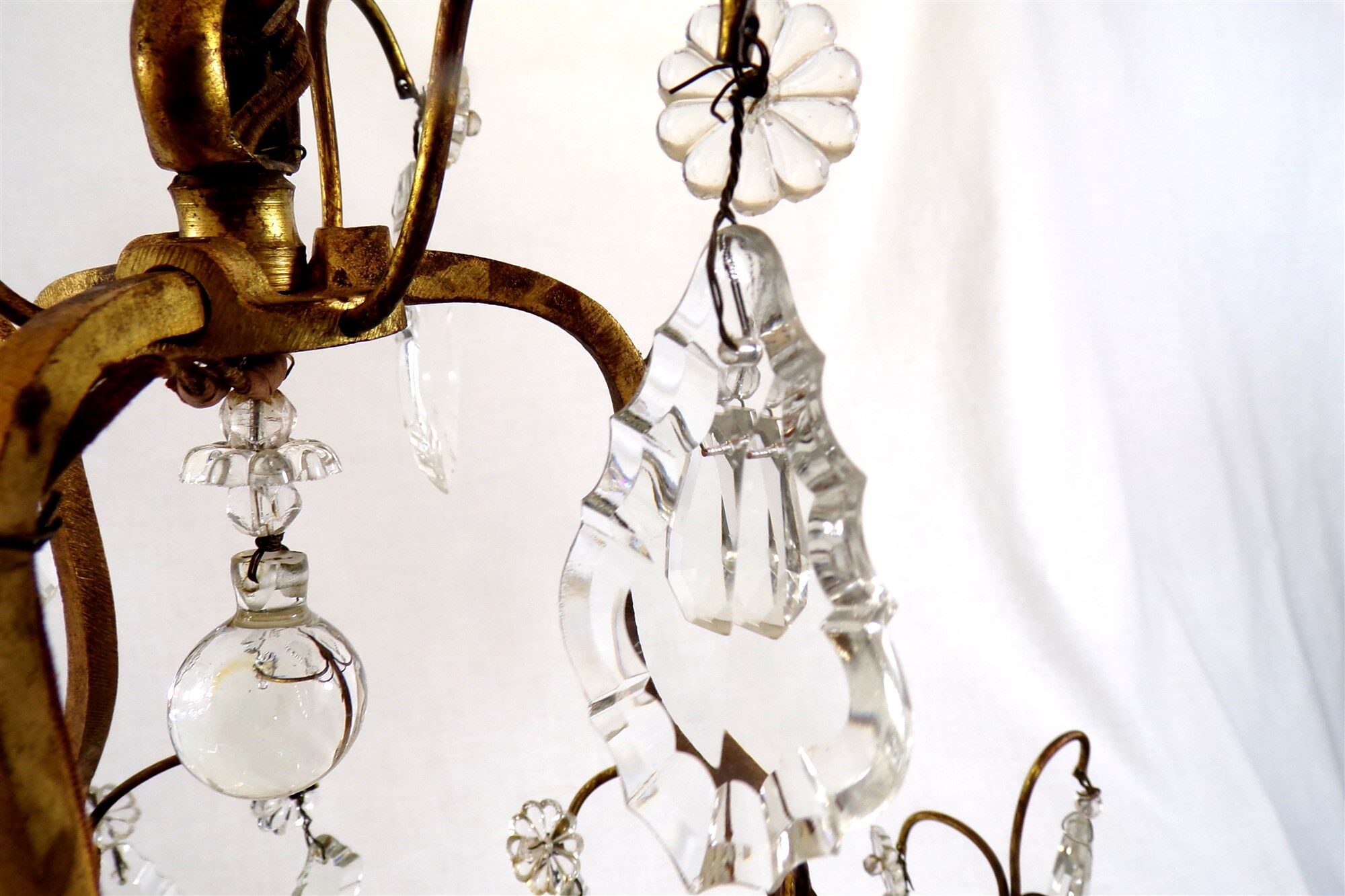 Vintage chandelier with shabby chic grapevines, bronze frame