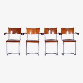 Set Of 4 Restored Bauhaus Beech Armchairs Designed by Mart Stam, 1930s, Czechia, High Gloss