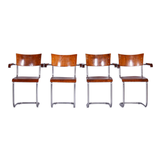 Set Of 4 Restored Bauhaus Beech Armchairs Designed by Mart Stam, 1930s, Czechia, High Gloss