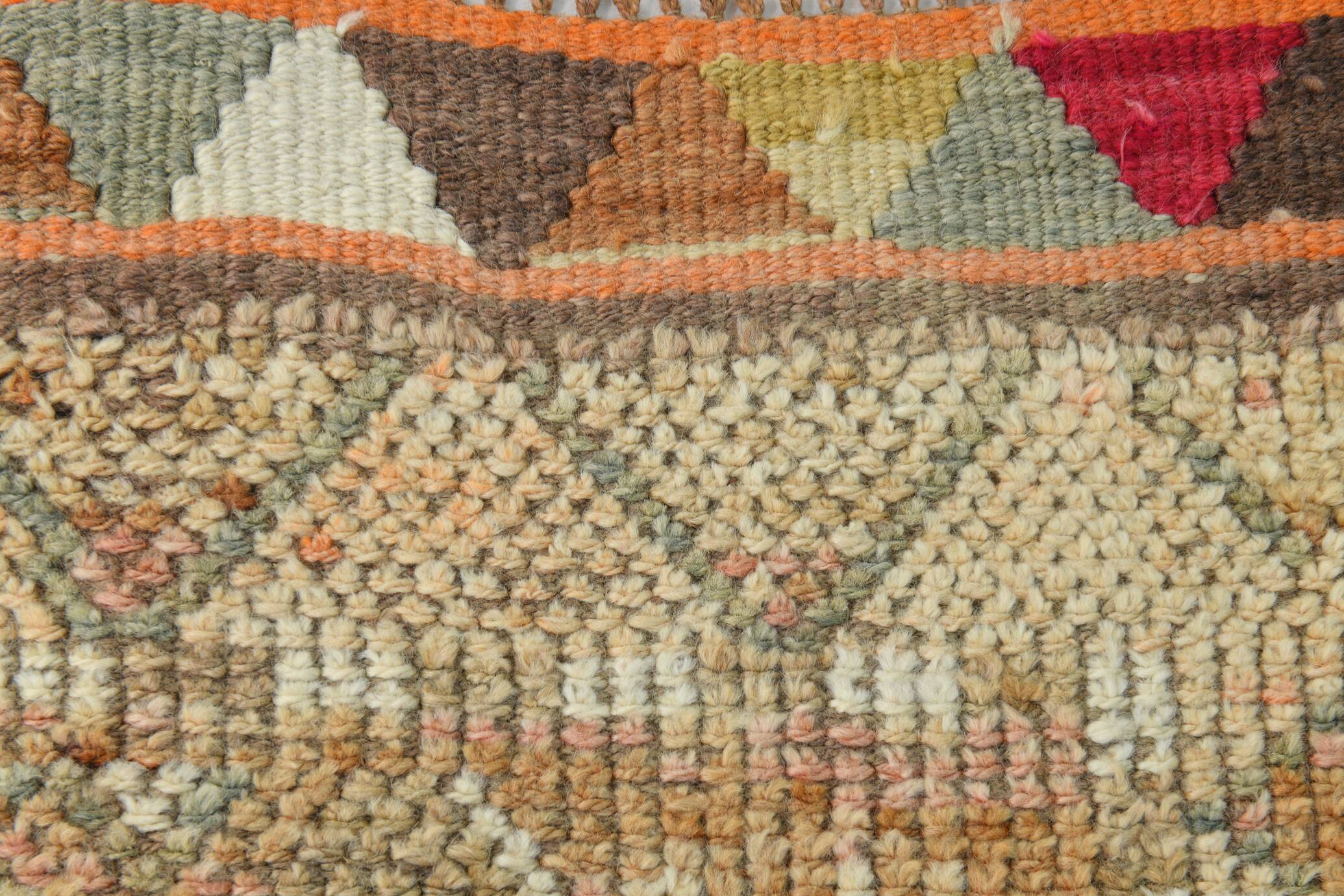 Sand Beige & Pink Turkish Vintage Runner Rug, 80x413Cm