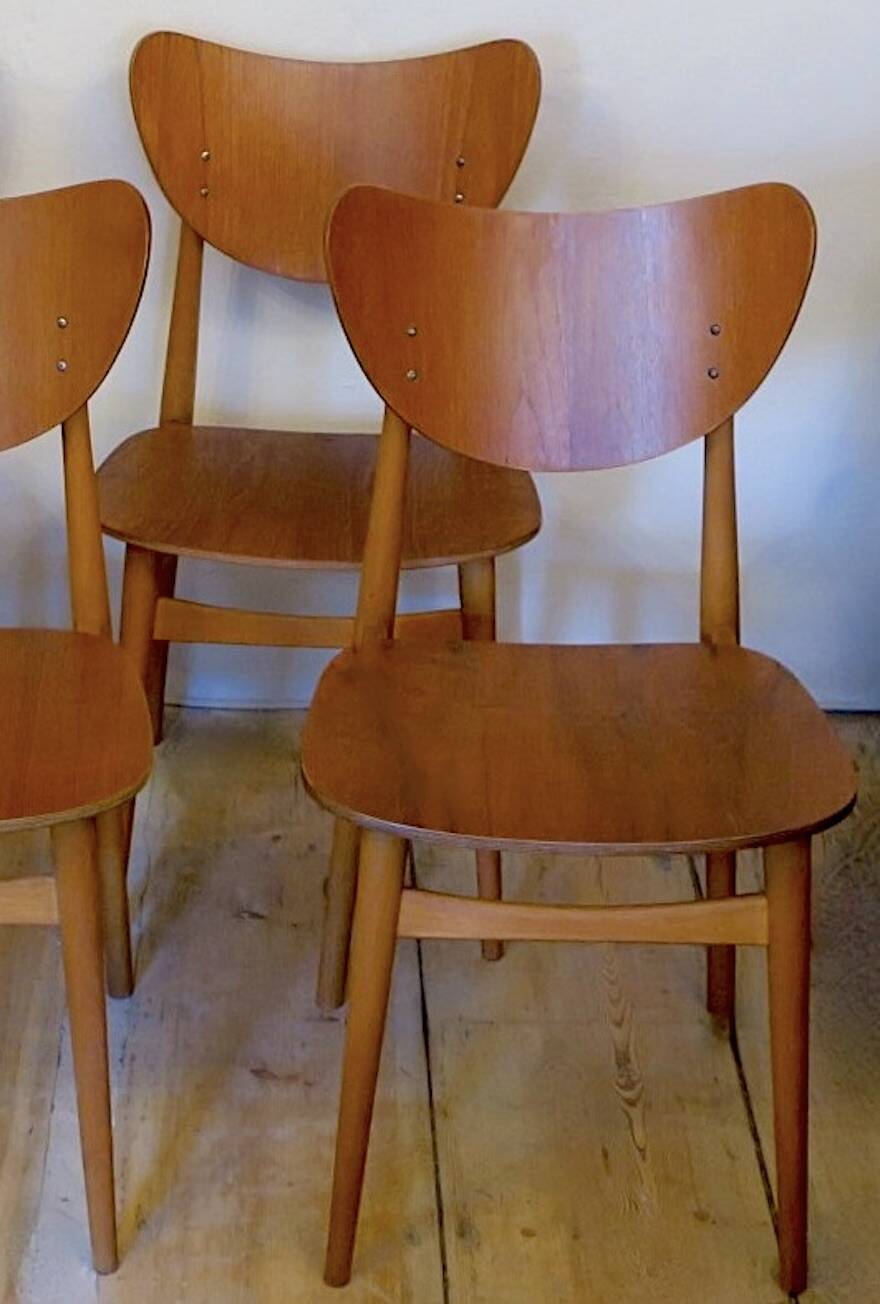 Set of 4 teak butterfly dining chairs, 1960s