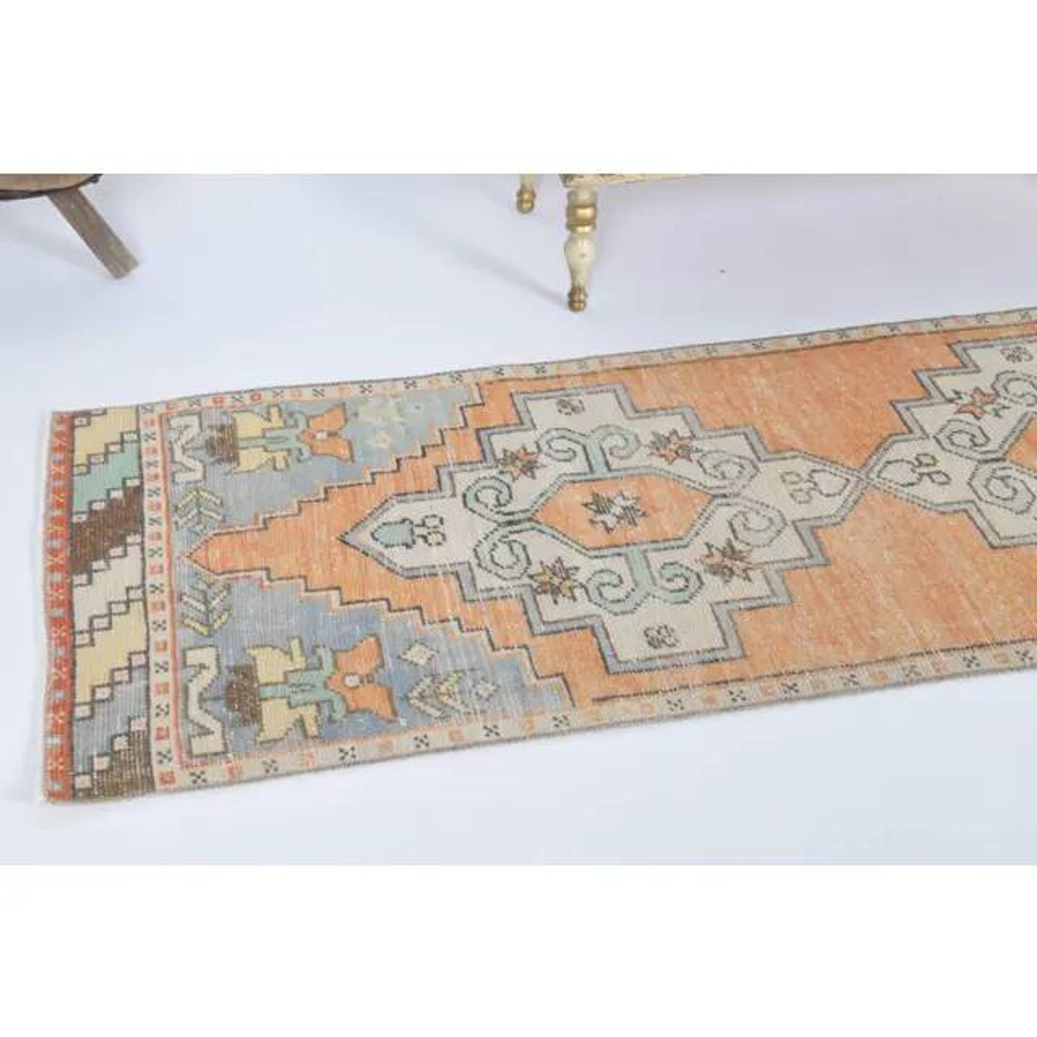 Vintage Turkish Hand-Knotted Wool Cotton Orange Runner Rug 69x271