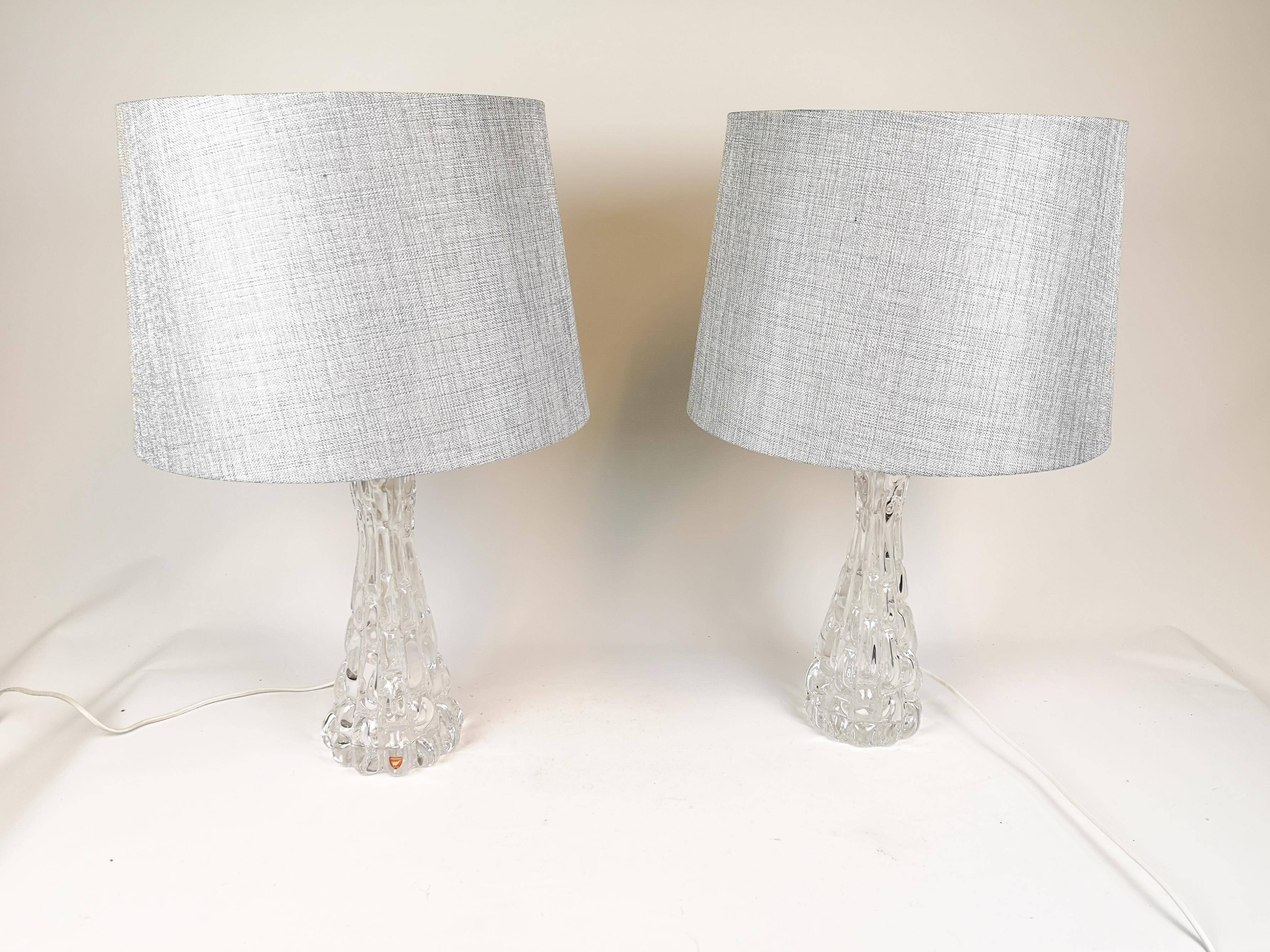 Mid-century Swedish crystal table lamps from Orrefors by Carl Fagerlund.