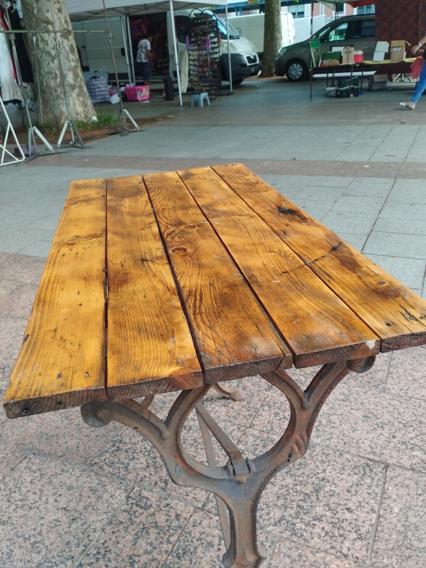 Old bistro table with a wooden top