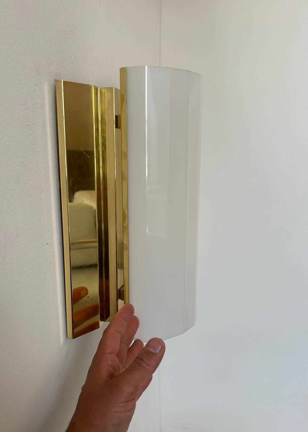 Pair of brass and perspex wall lights, Fagerhult Sweden 1970