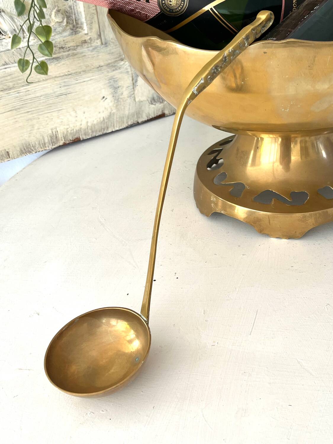 Brass Punch Bowl Set with 12 Cups, Ladle – French Vintage Mid-Century