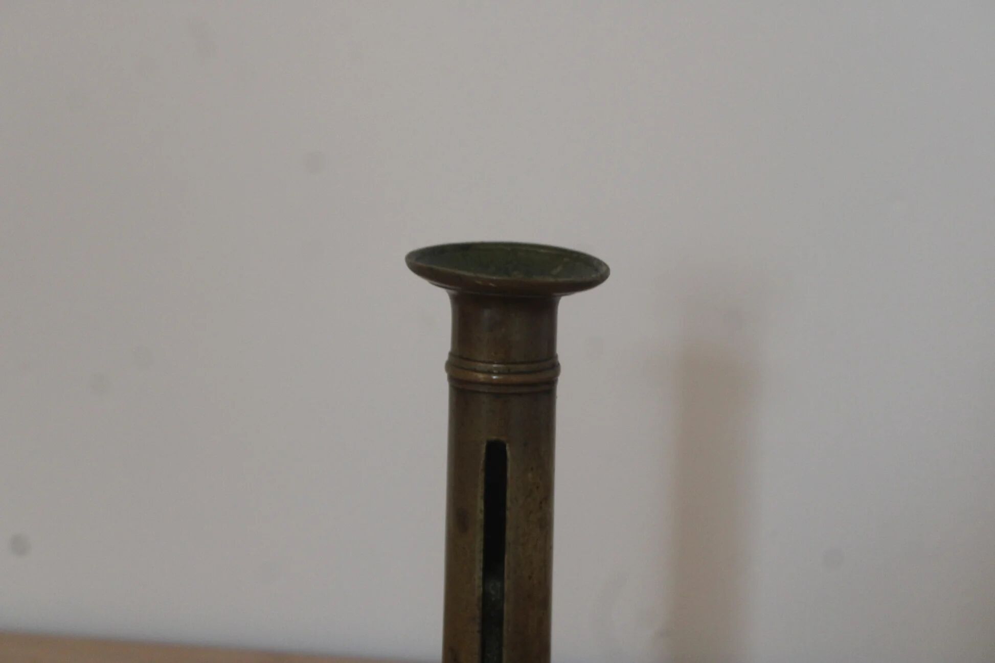 Antique brass push candle holder – vintage patinated candlestick H20 cm