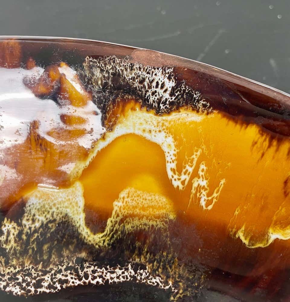 Yellow, orange, white and brown glazed ceramic bowl Vallauris, 70s, France