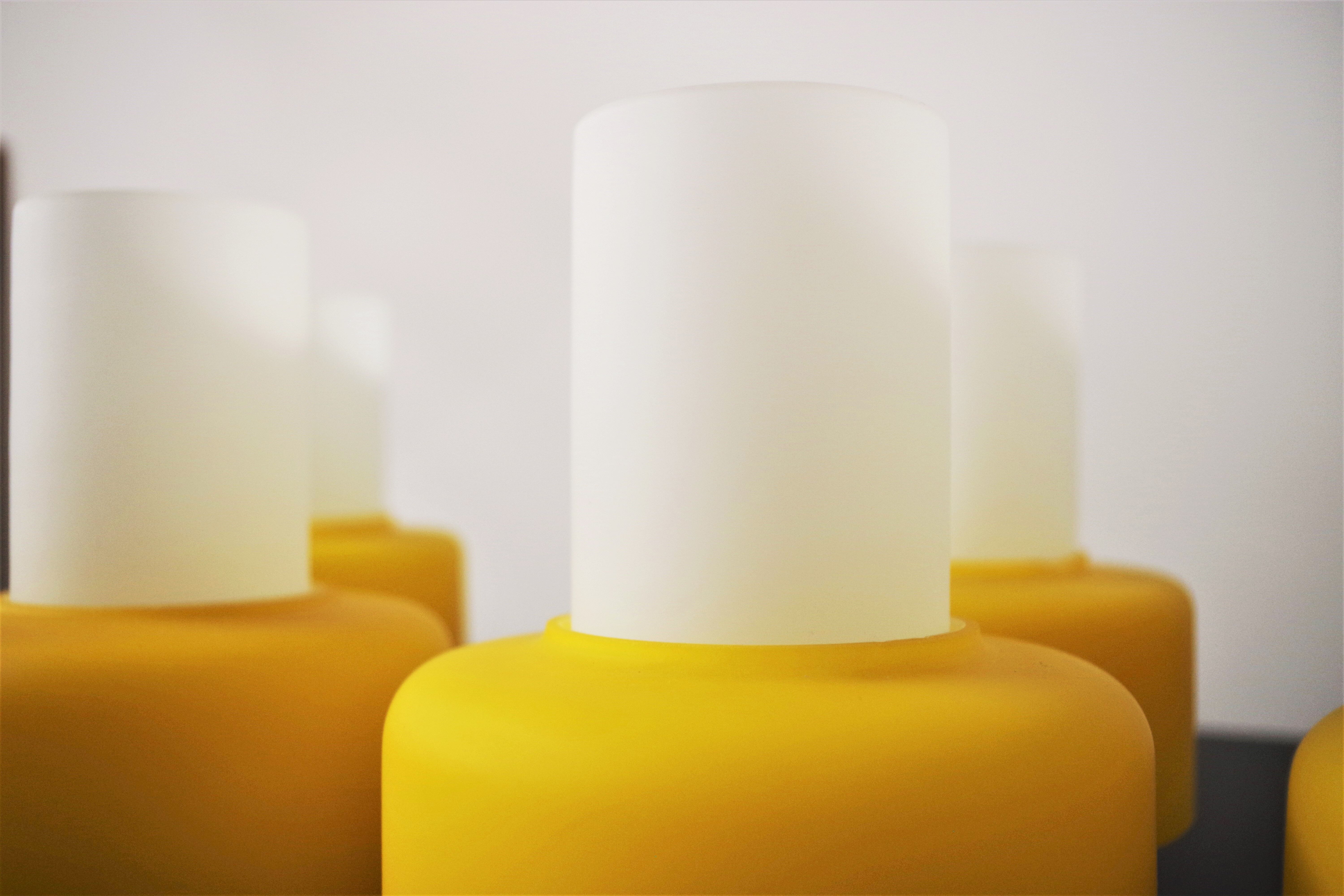 Vintage chandelier in brass and glass