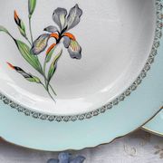 6 vintage white and green porcelain soup plates Iris Moulin des Loups "Sargosse" 1950s