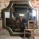 Miroir de brasserie carré en métal coloris champagne 178 cm