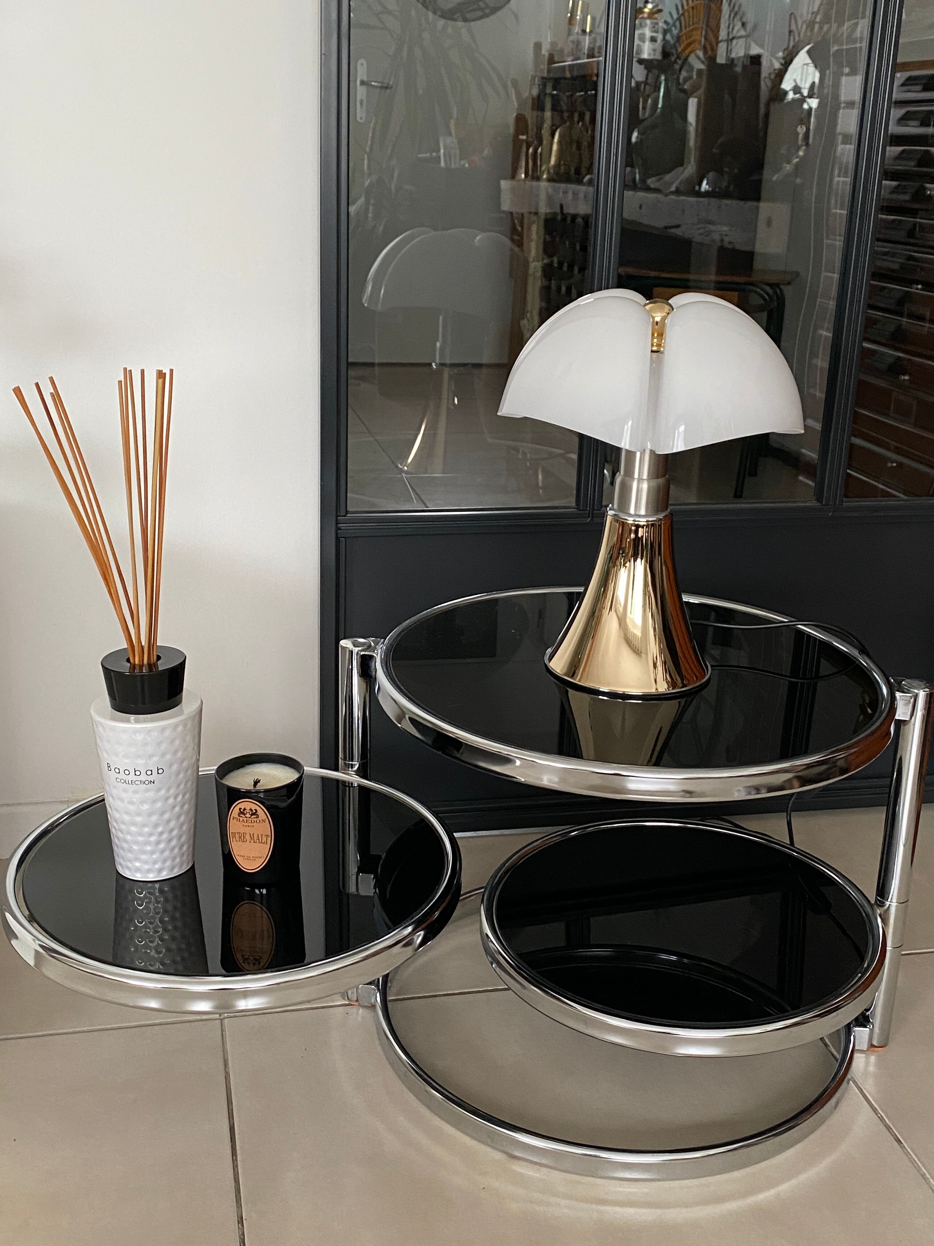 Table basse ronde en verre et chrome vintage