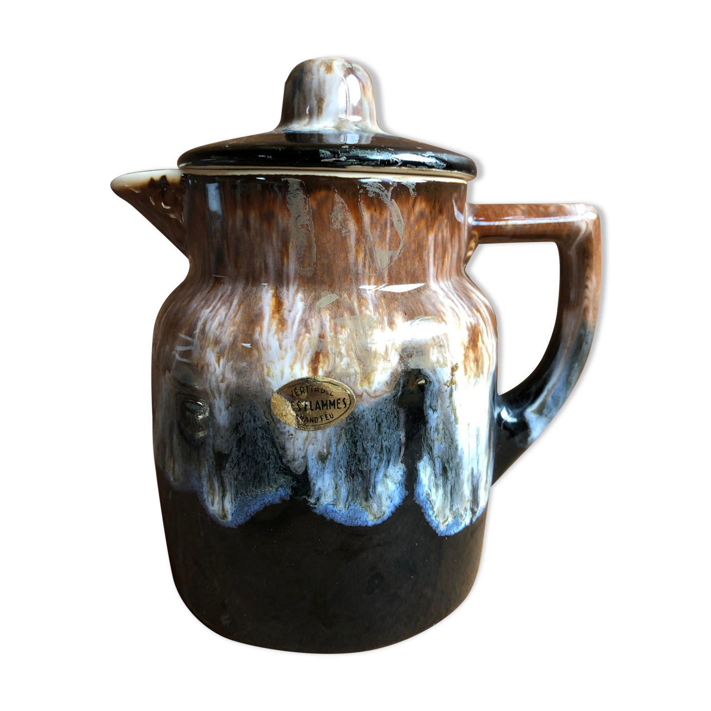 Old Pitcher Teapot + Anse Grès Flammés France Vintage