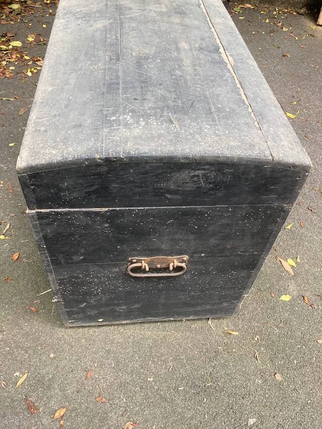 Malle de voyage en bois, ancienne L.75 x P.44 x H.54