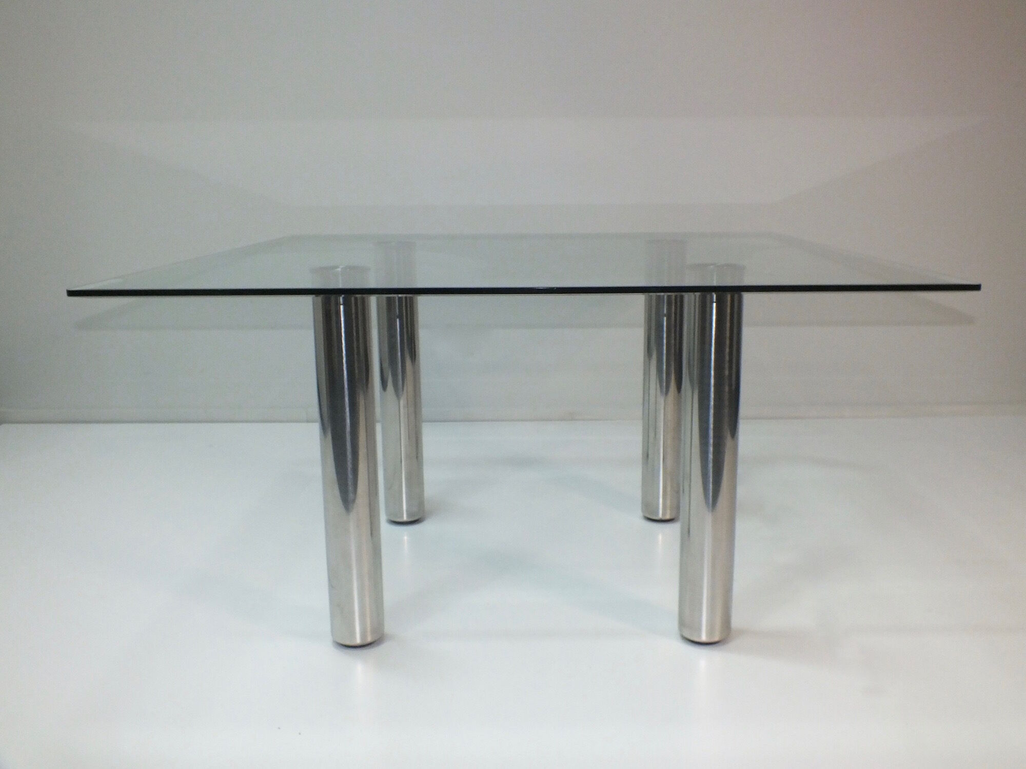 Brentano square glass dining table by Emaf Progetti for Zanotta Italy 1980s