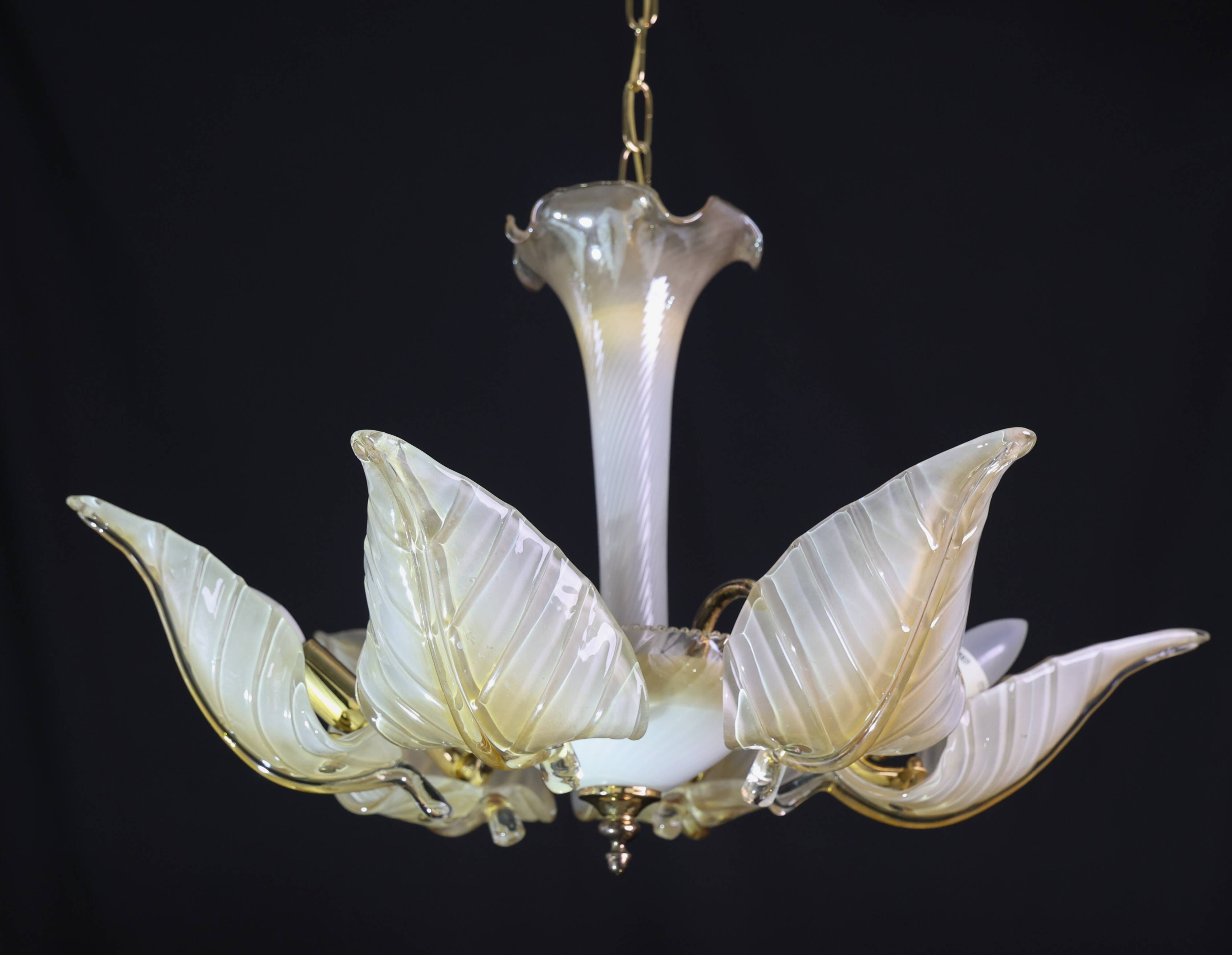 Exceptional Vintage 6-Light Gold Murano Glass Chandelier
