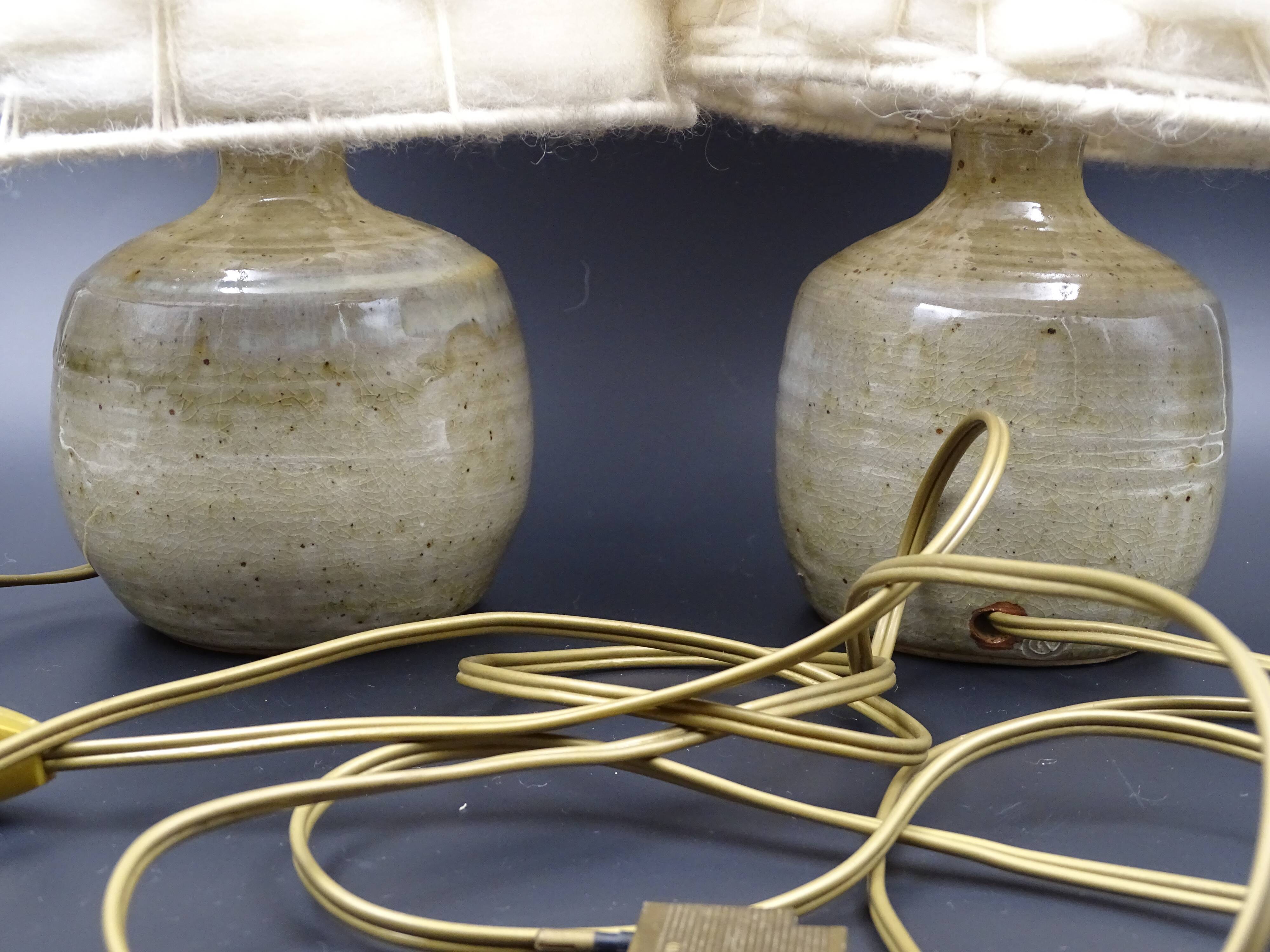 Pair of bedside lamps in stoneware and wool lampshades - Vintage around 1970