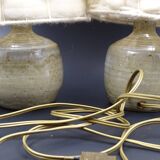 Pair of bedside lamps in stoneware and wool lampshades - Vintage around 1970