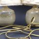 Pair of bedside lamps in stoneware and wool lampshades - Vintage around 1970