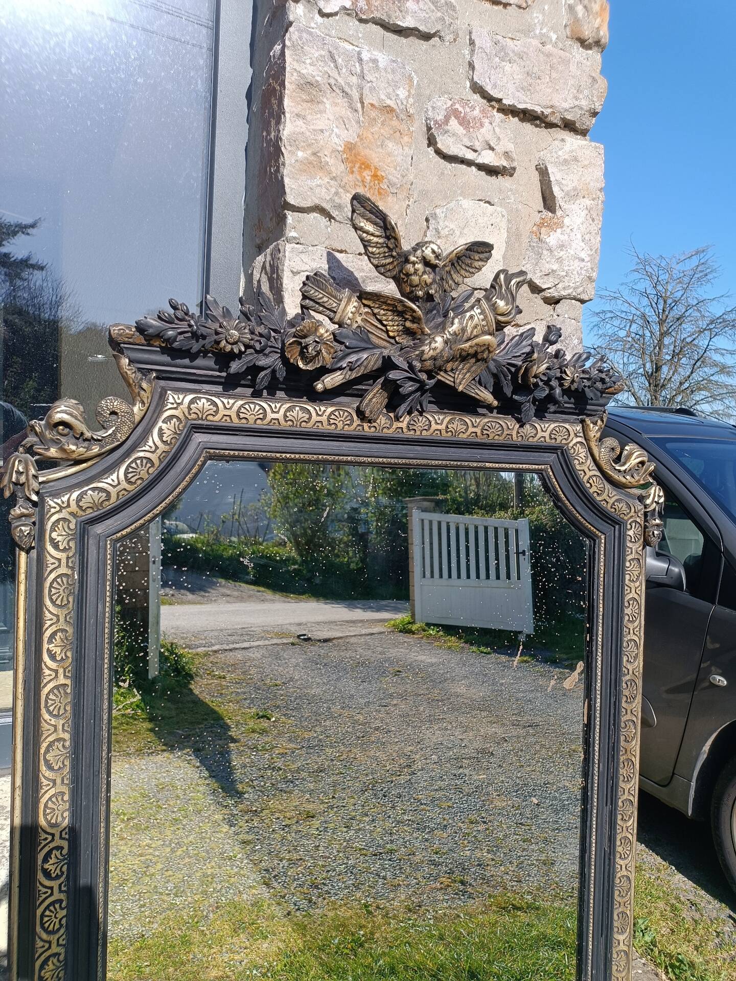 Antique mirror with pediment 168/88 cm