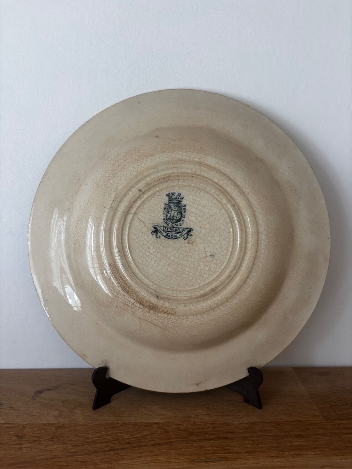 Old hollow plate Gien Terre de Fer Peafowl