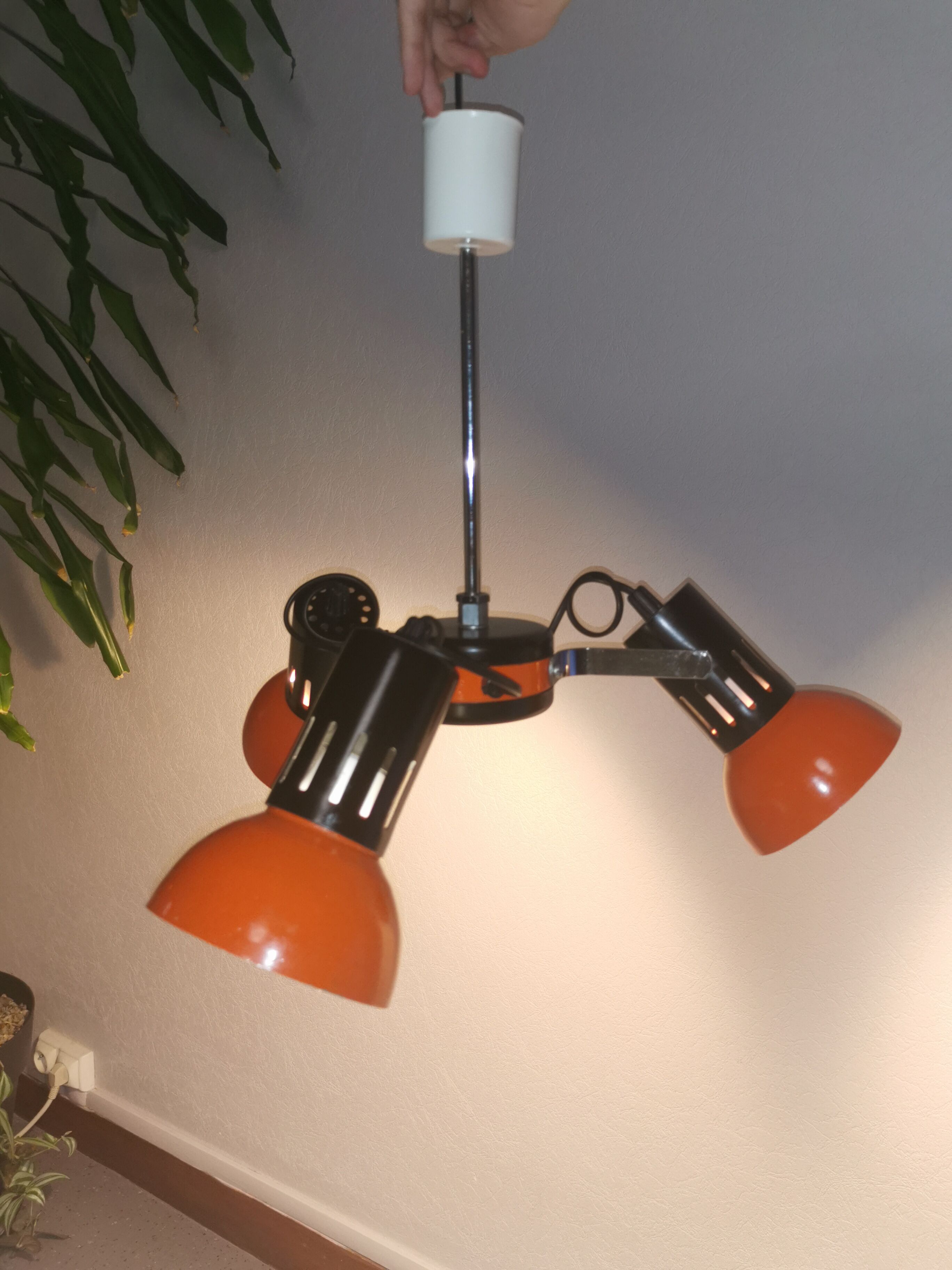 Hanging lamp 3 orientable spots, Aluminor France, 1970