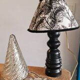 Table lamp foot wood made by cabinetmaker black abbat day cypress fabrics white and black