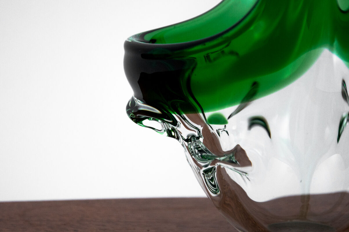 Glass green decorative basket, Czechoslovakia, 1960s