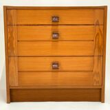Antique 3 Drawer Chest of Drawers - Pitchpin and Leather - Vintage 70's - Scandinavian Style