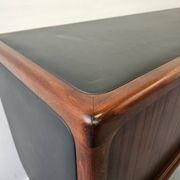 Vintage enfilade in teak and leather, 1970s.