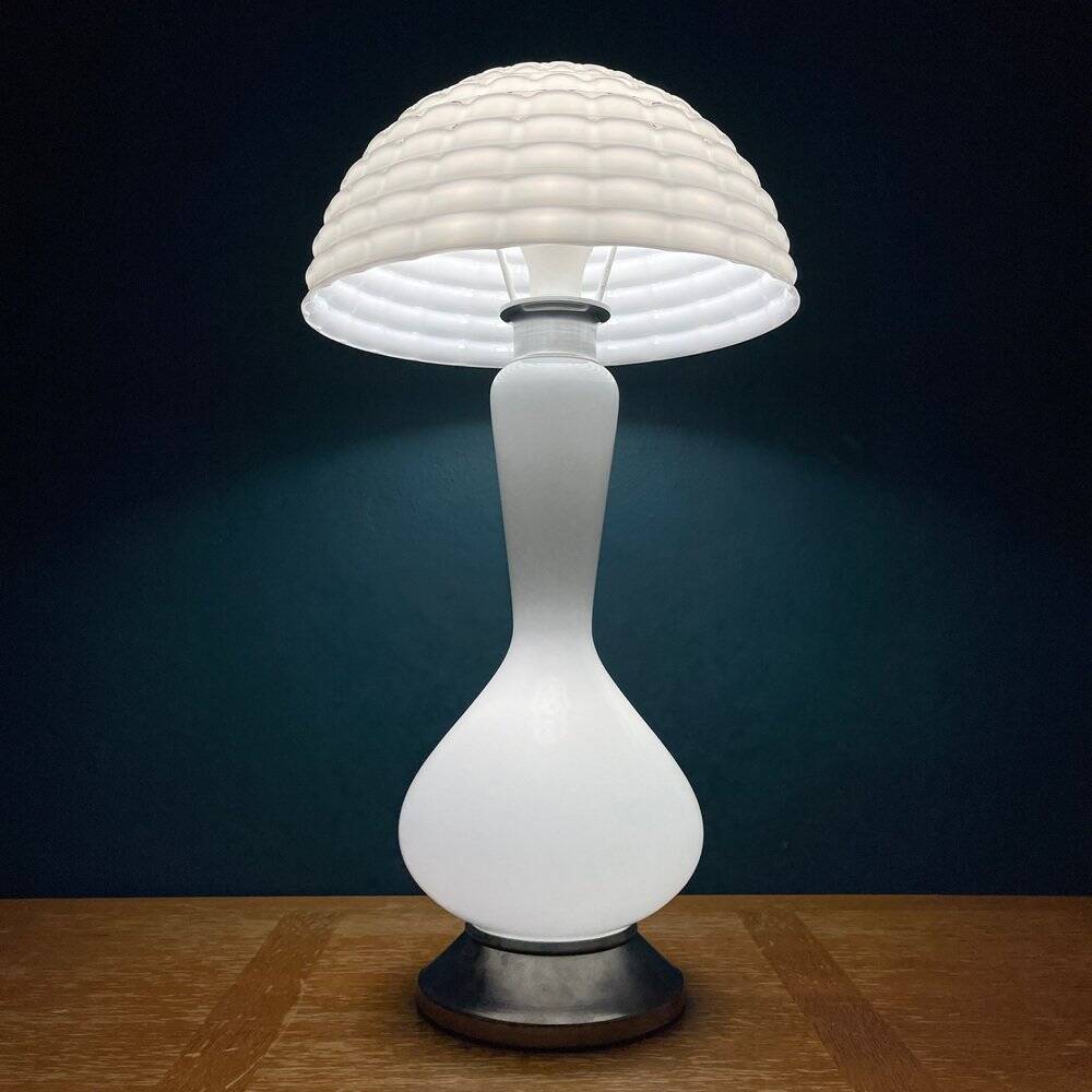 Large Mushroom Table Lamp in White Murano Glass, Italy, 1970s