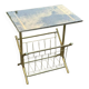 Mid-century modern brass and smoked glass side table with integrated magazine holder, 1970s