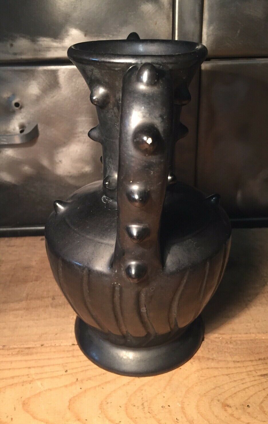 Iridescent black ceramic vase by François Caleca artisan Vallauris