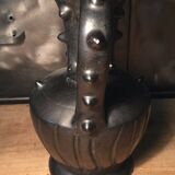 Iridescent black ceramic vase by François Caleca artisan Vallauris