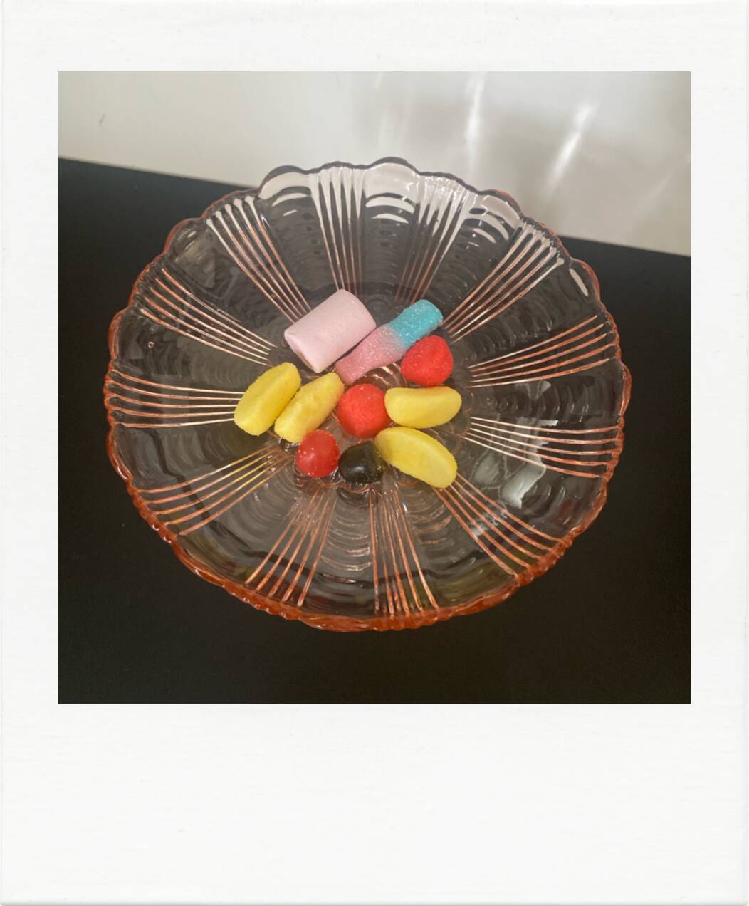 Pink glass compote bowl