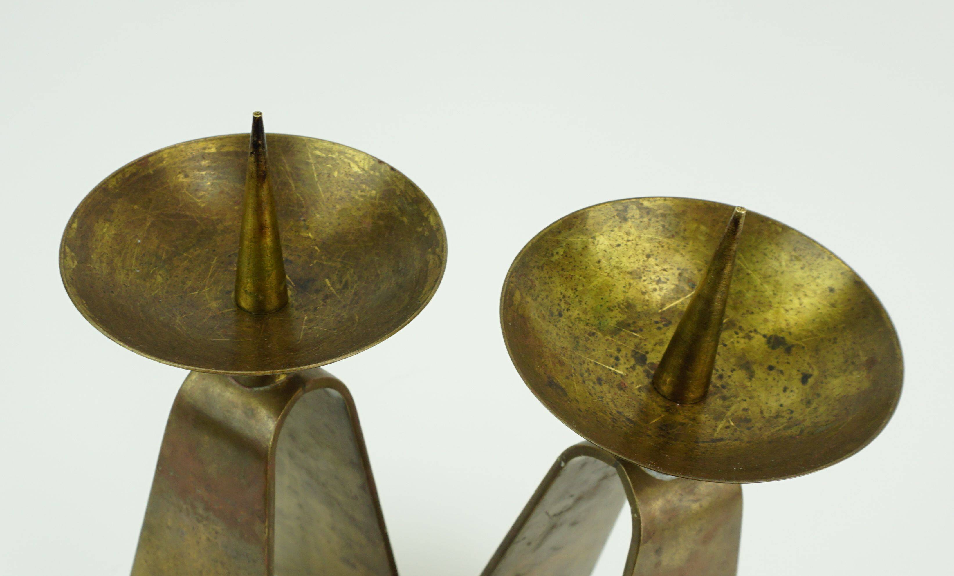 pair of mid century modern brass CANDLE HOLDERS from the 1950s / 60s