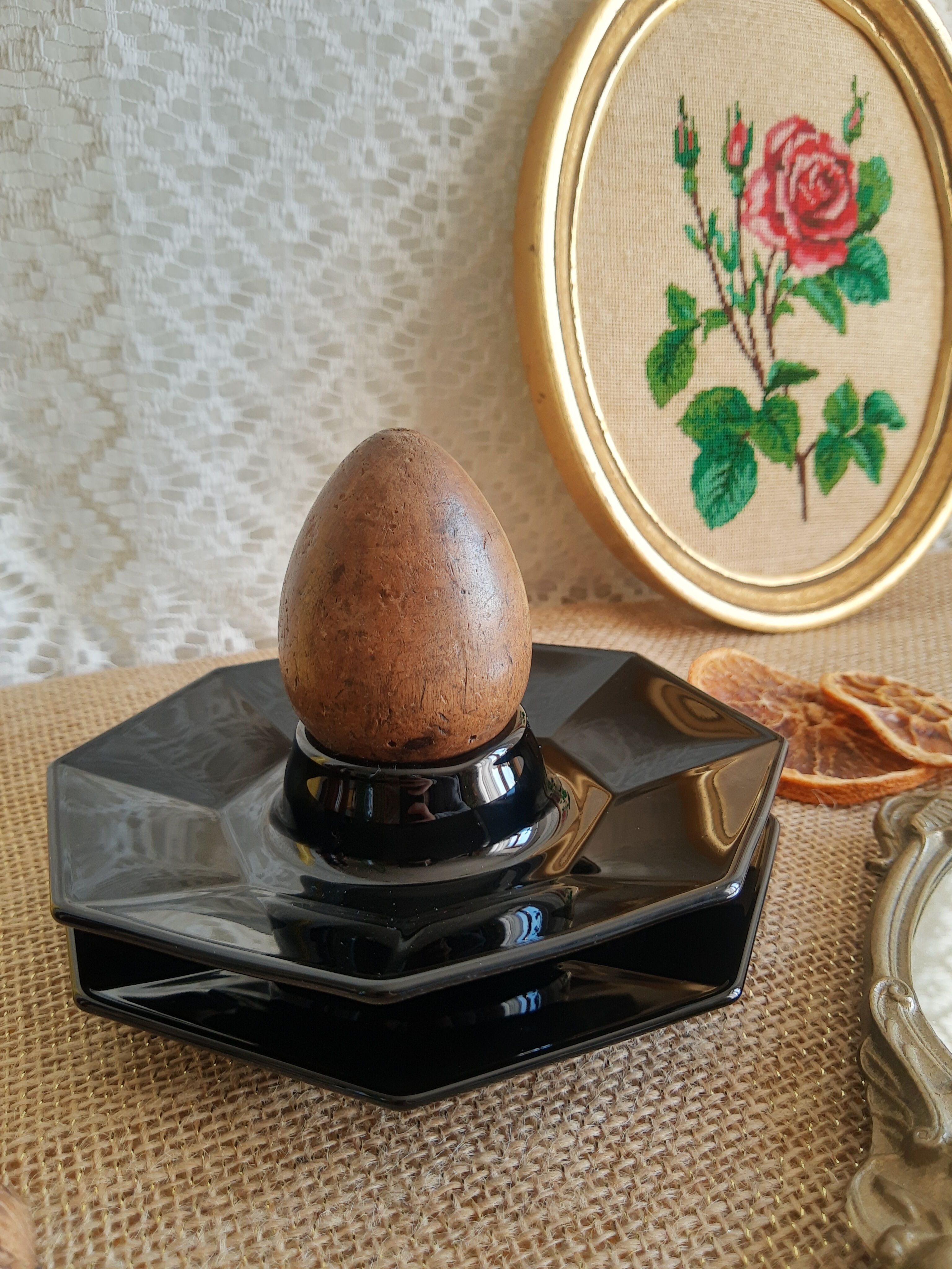 Set of 2 black octagonal egg cups