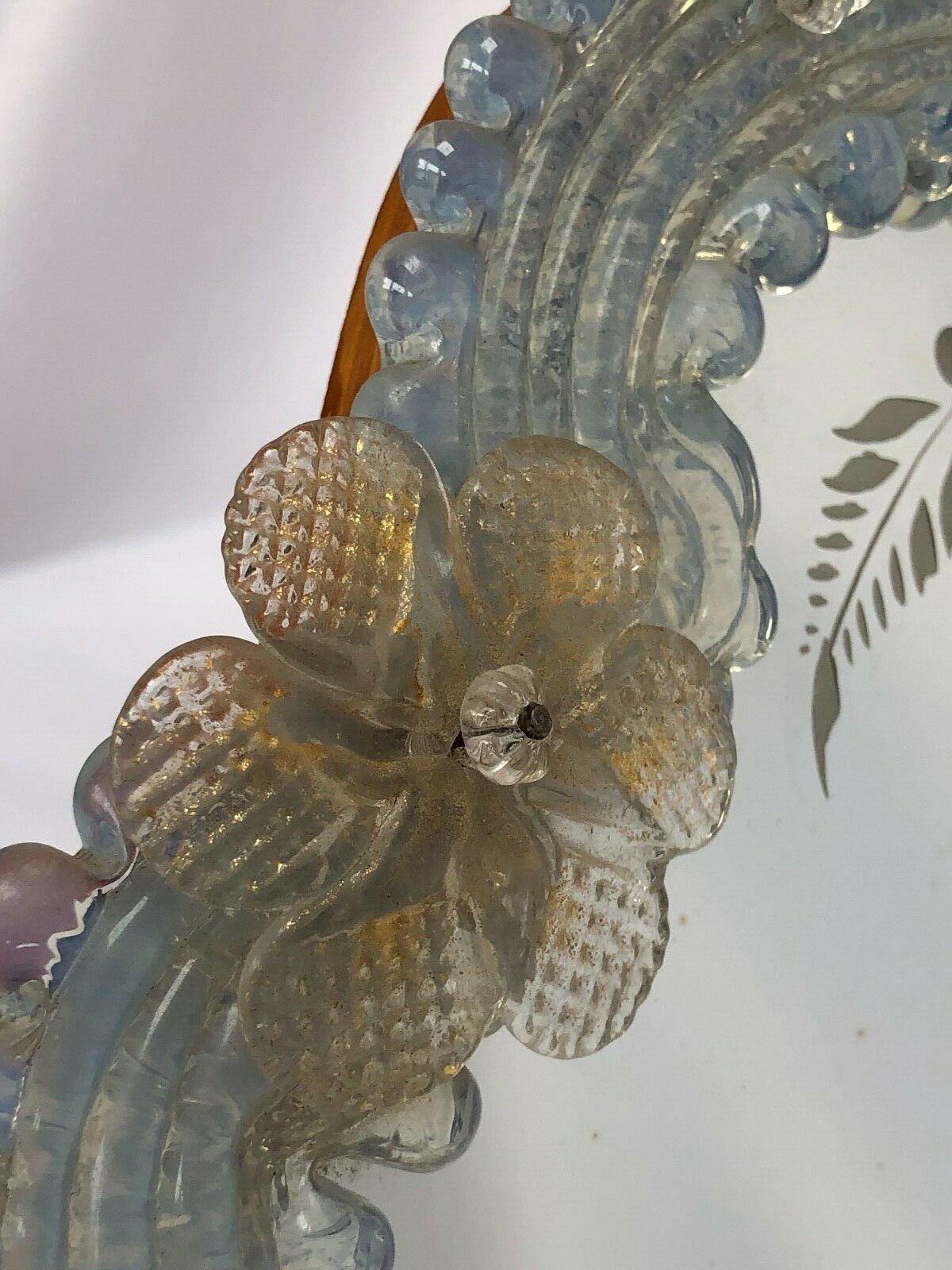 Miroir murano venice 1900 structure bois opalescent stylisées 22x24cm