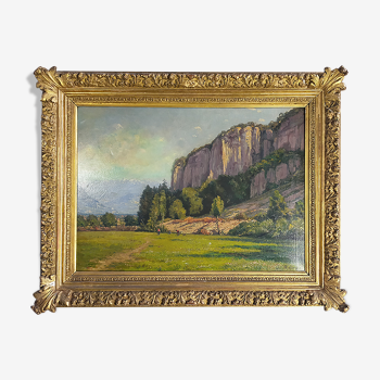 Oil on canvas mountain landscape alps, Ernest Victor Hareux (1847-1909)