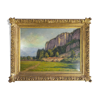Oil on canvas mountain landscape alps, Ernest Victor Hareux (1847-1909)