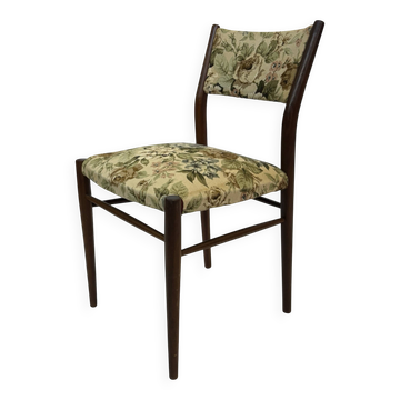 Chaise de salle à manger vintage en tissu fleuri des années 1960 en teck