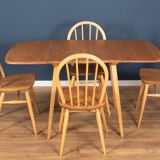 Retro Blonde Ercol Model 383 Dining Table & Four Model 370 Windsor Kitchen Dining Chairs