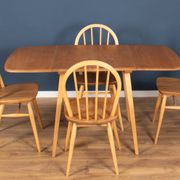Retro Blonde Ercol Model 383 Dining Table & Four Model 370 Windsor Kitchen Dining Chairs