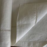 Linen sheet, reserve of antique trousseau, new with openwork and BL modernist L180