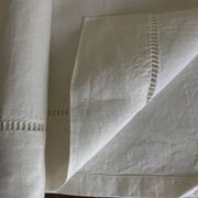 Linen sheet, reserve of antique trousseau, new with openwork and BL modernist L180