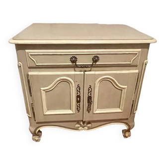Small low Louis XV sideboard painted patinated with rechampi