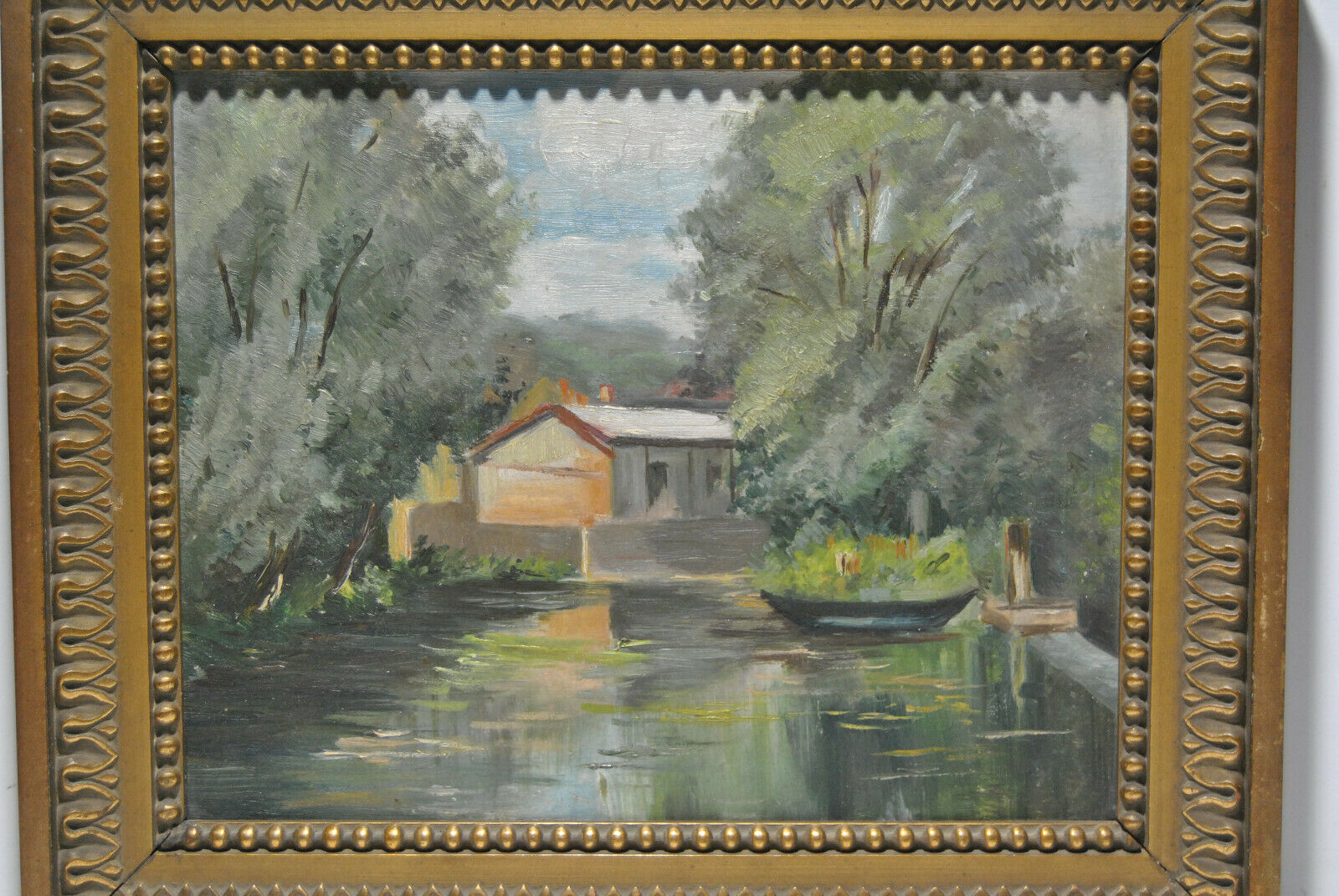 Painting painting landscape countryside river pond lake boat boat
