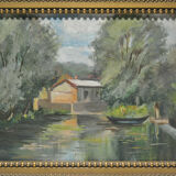 Painting painting landscape countryside river pond lake boat boat