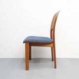 Vintage eetkamerstoelen Holstebro Denmark Teakhout nieuwe stoffering blauw