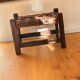 Wooden Brazilian Brutalist Leather Foot Stool Pouf